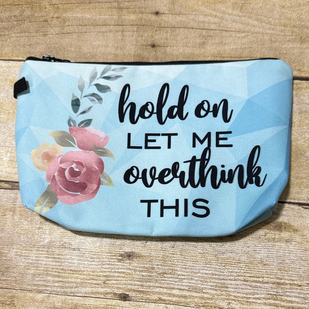 Floral Blue Pouch with Quote